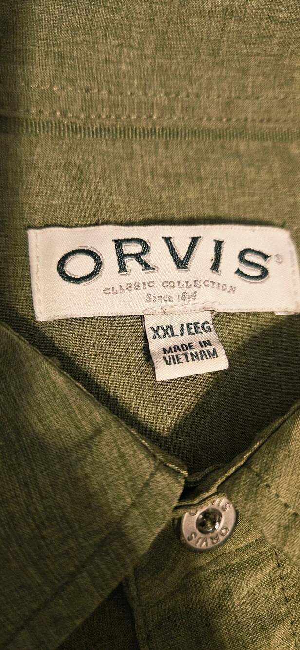 Orvis Men's Classic Collection Green Short Sleeve Button Up Tech Shirt XXL